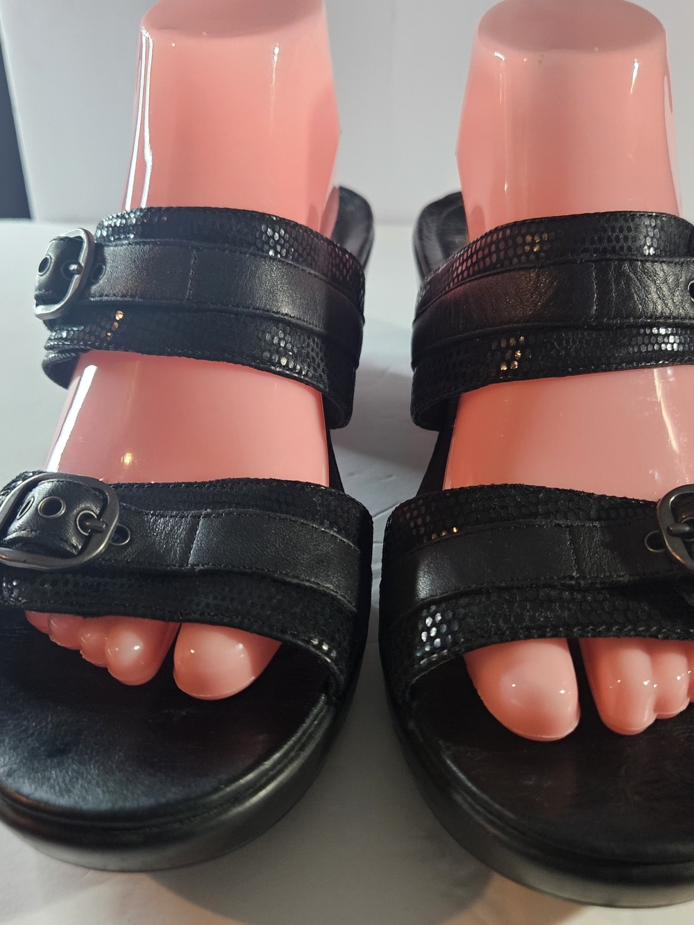 Dansko Jessie Wedge Leather Sandals Womens Size 41 Black Platform Strappy Shoes